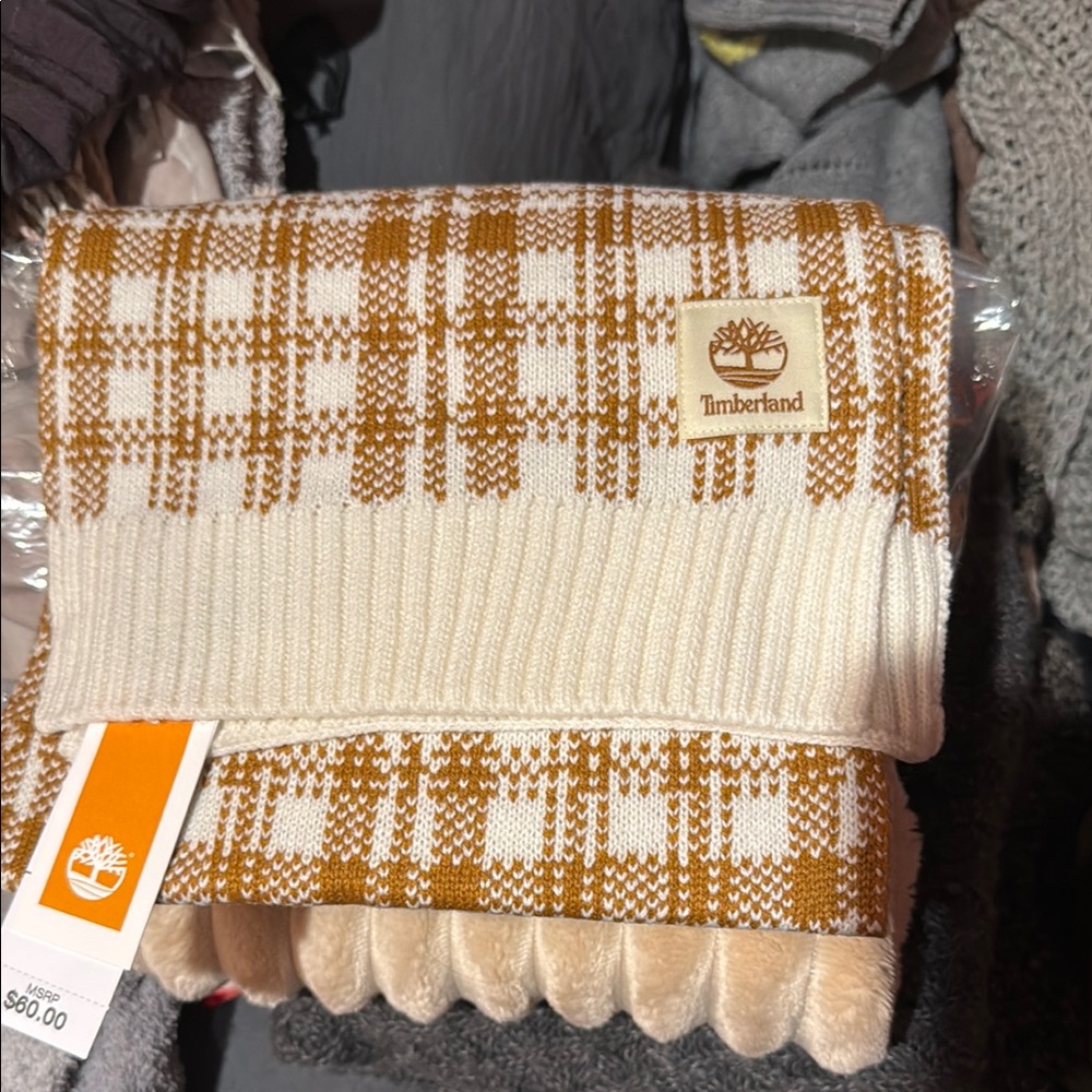 Timberland Plaid Scarf in Cream and Brown